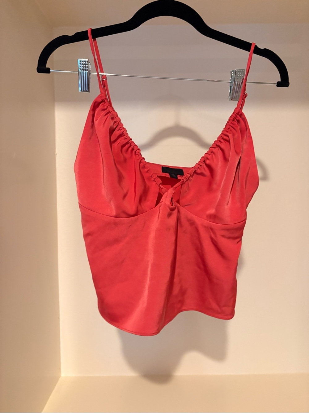 NBD Coral Satin Gathered-Neck Spaghetti-Strap Cami - Picture 2 of 4